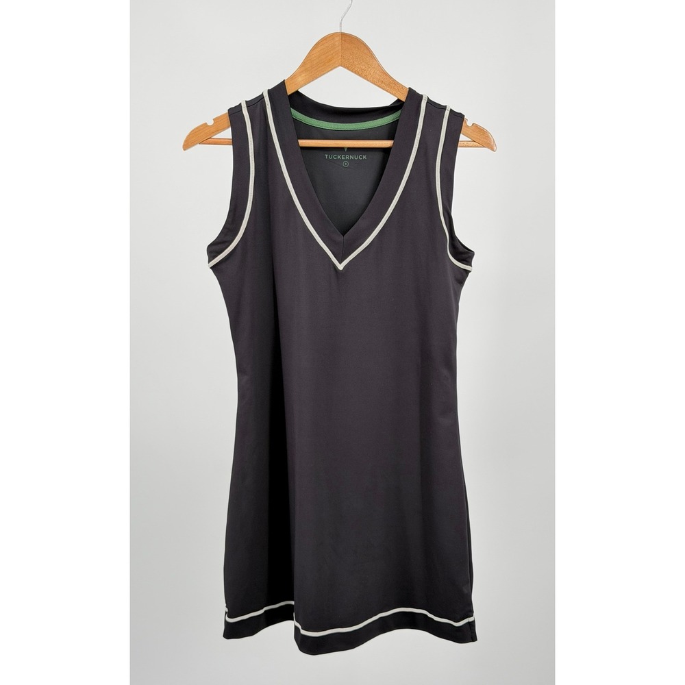 Tnuck Sport Suzanne Tennis Dress Womens S Black V Neck Contrast Trim